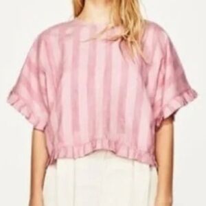 Zara Women’s Pink Striped Top Boxy Blouse Basic Valentines Day Date Night Small